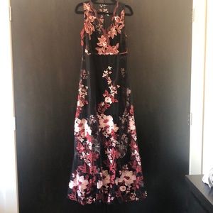 Lulus mesh overlay black embroidered floral dress